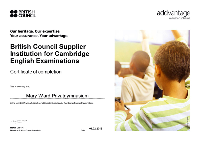 addvantage-certificate-2018 mary-ward-privatgymnasium