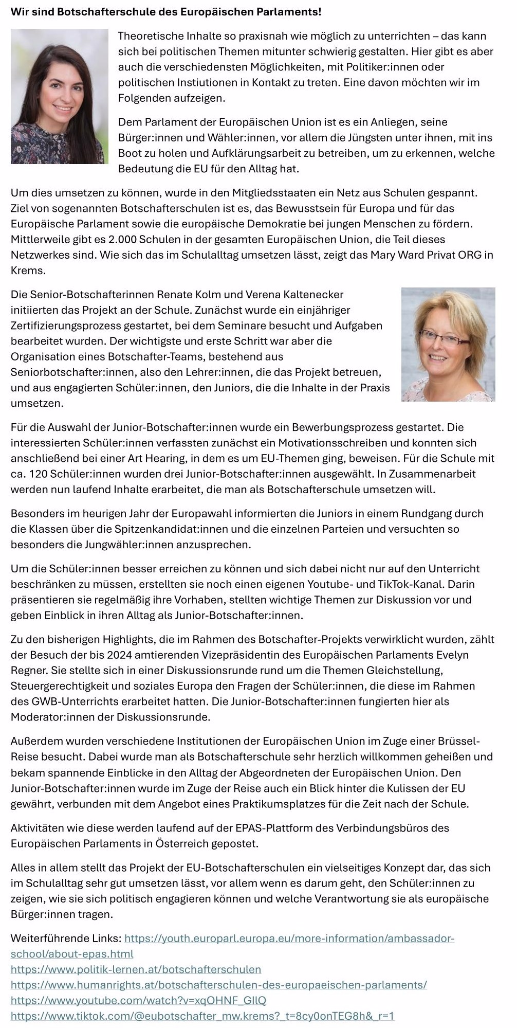 Wir sind Botschafterschule des Europäischen Parlament