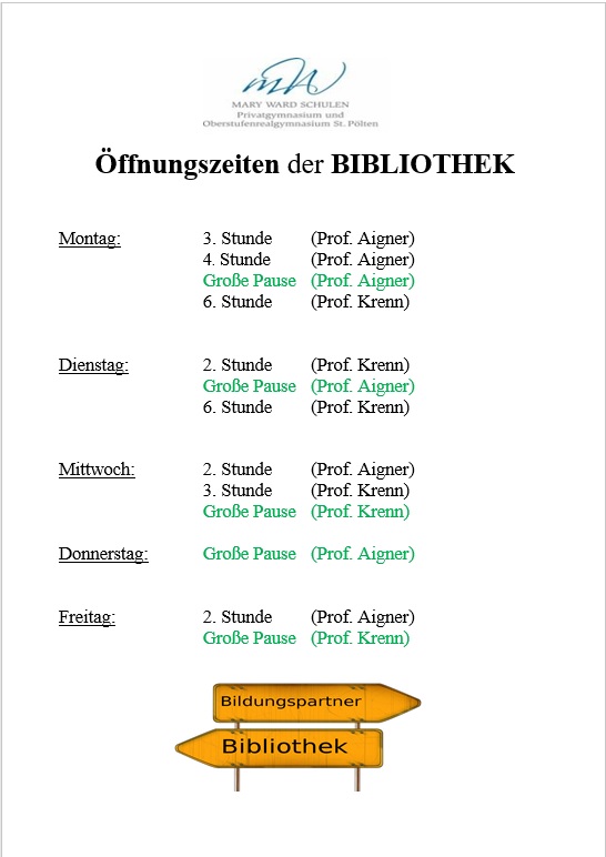 Öffnungszeiten Bibliothek 21 22